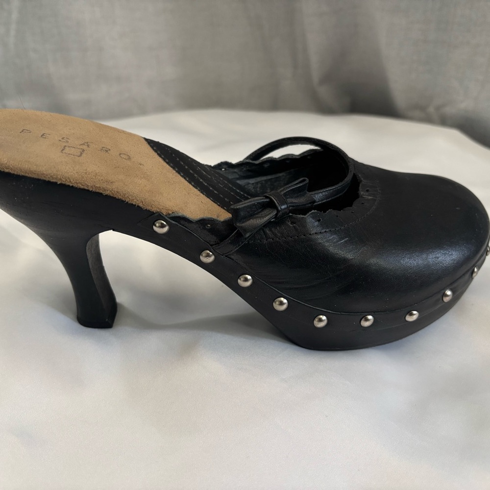 Pesaro Cutsey Black Leather Studded Mule Heel